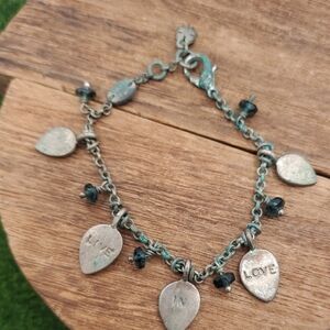 Vintage‎ Lucky Brand Silver Heart Charm Bracelet B3424